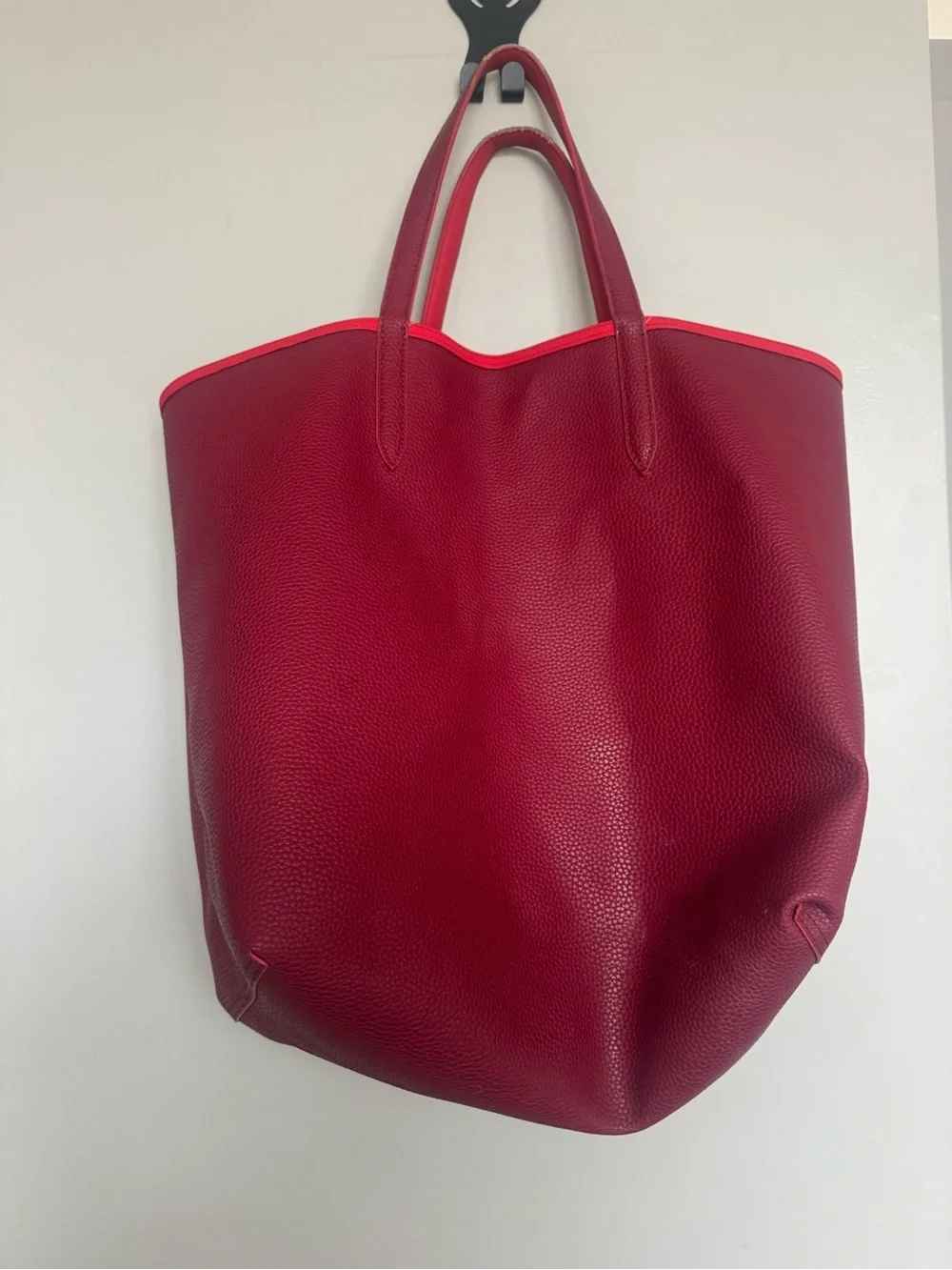 Lacoste Large Reversible Anna Tote Bag in Red Maroon